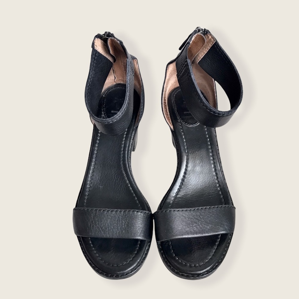 Frye Black Leather Brielle Chic Ankle Sandal Heels - Picture 9 of 16